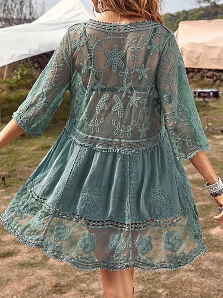 Lace Detail Plunge Cover - Up Dress - Teal by Trendsi from FREYA’S CLOSET
