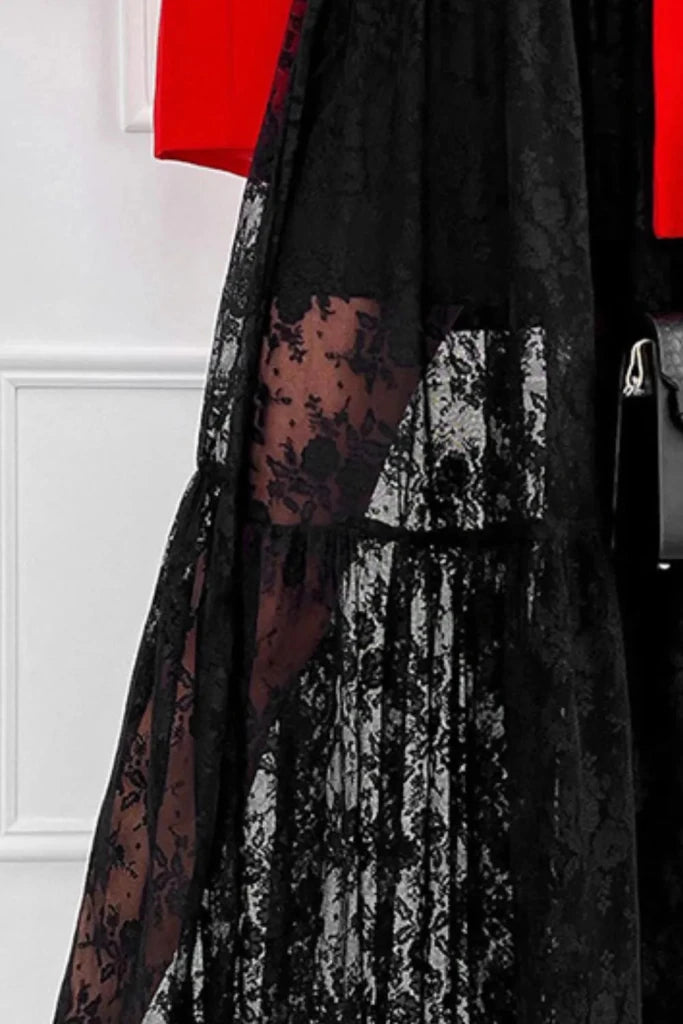 Lace Elastic Waist Maxi Skirt - Black by Trendsi from FREYA’S CLOSET