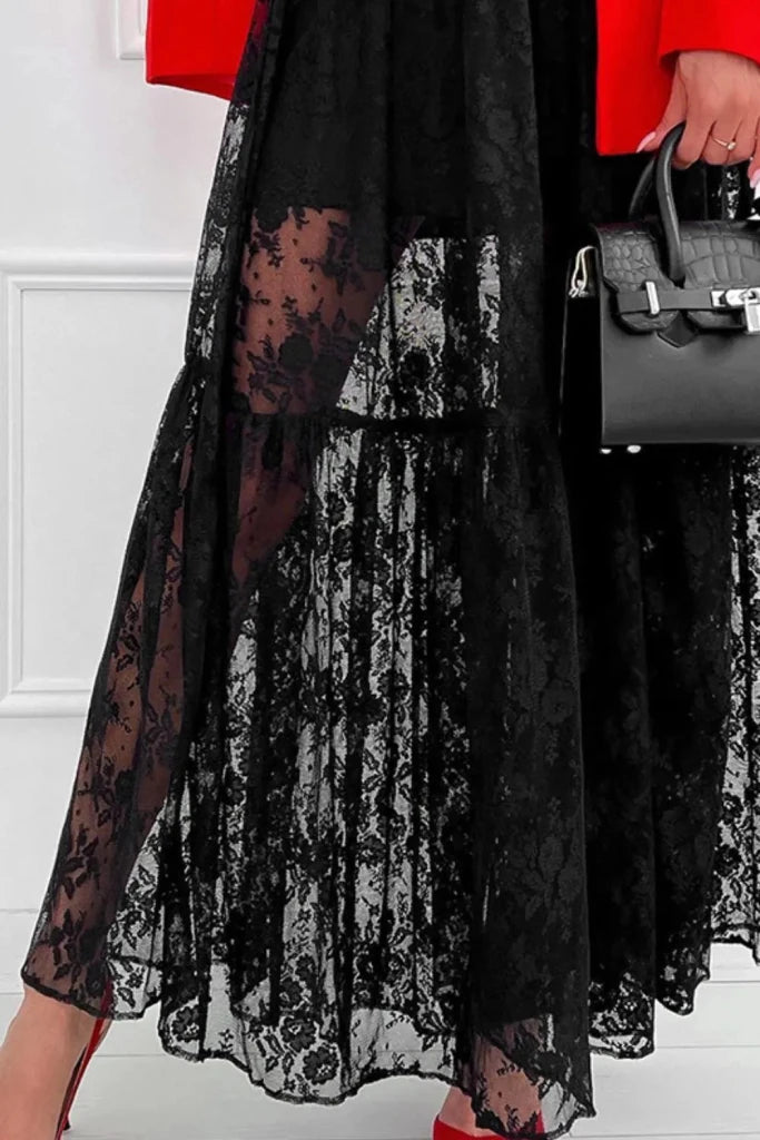 Lace Elastic Waist Maxi Skirt - Black by Trendsi from FREYA’S CLOSET