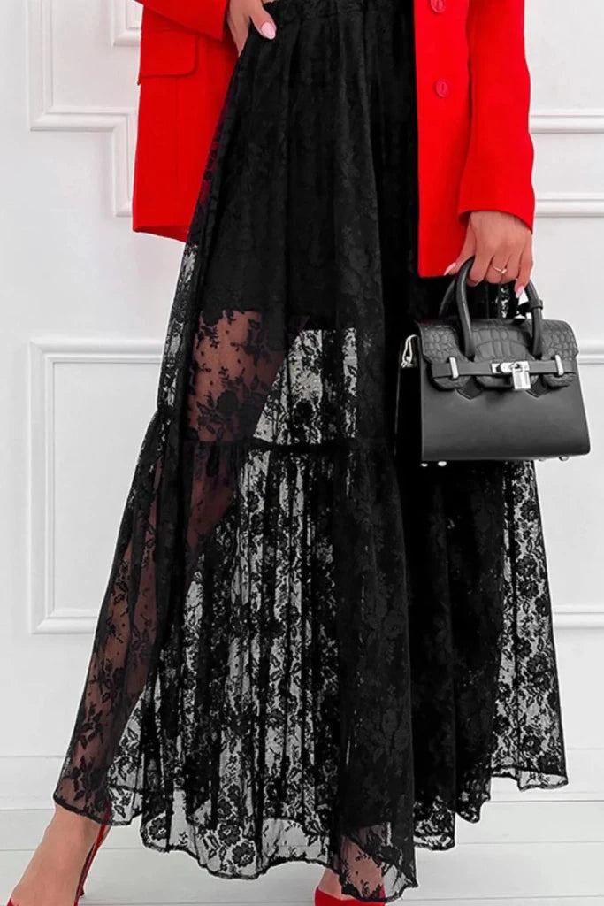 Lace Elastic Waist Maxi Skirt - Black by Trendsi from FREYA’S CLOSET