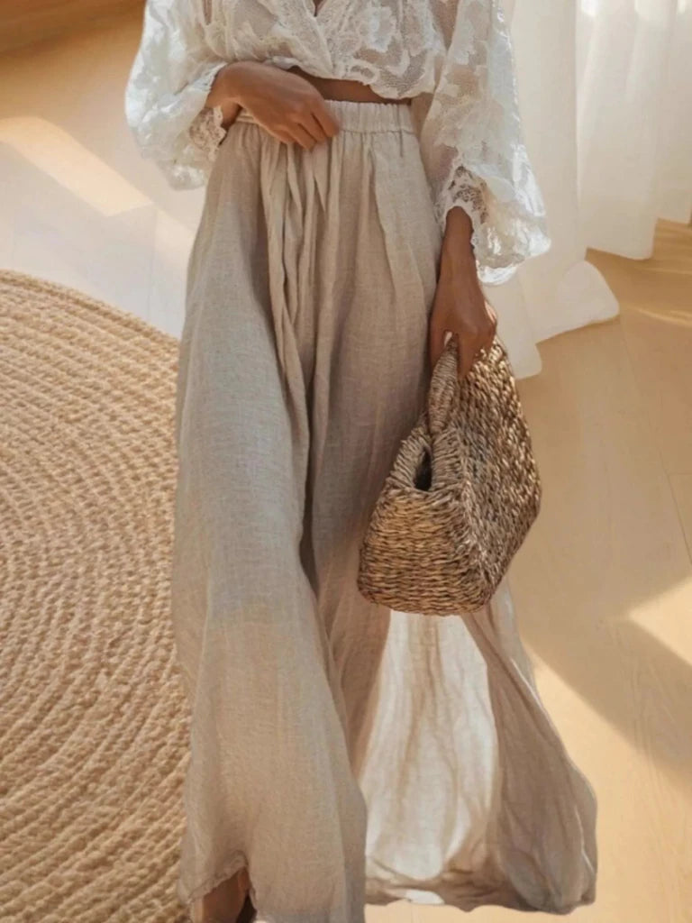 Lace Long Sleeve Top and Skirt Set - Apricot by Trendsi from FREYA’S CLOSET