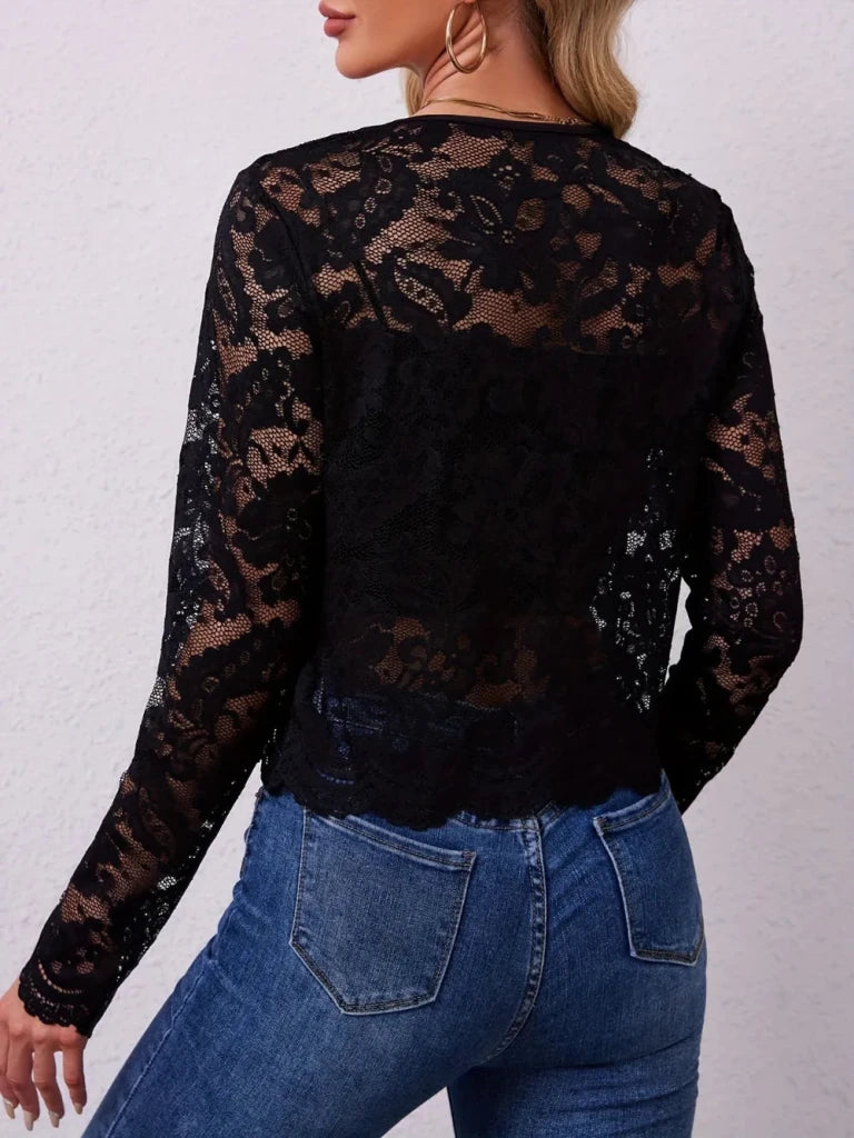 Lace open front long sleeve jacket, alternate product image