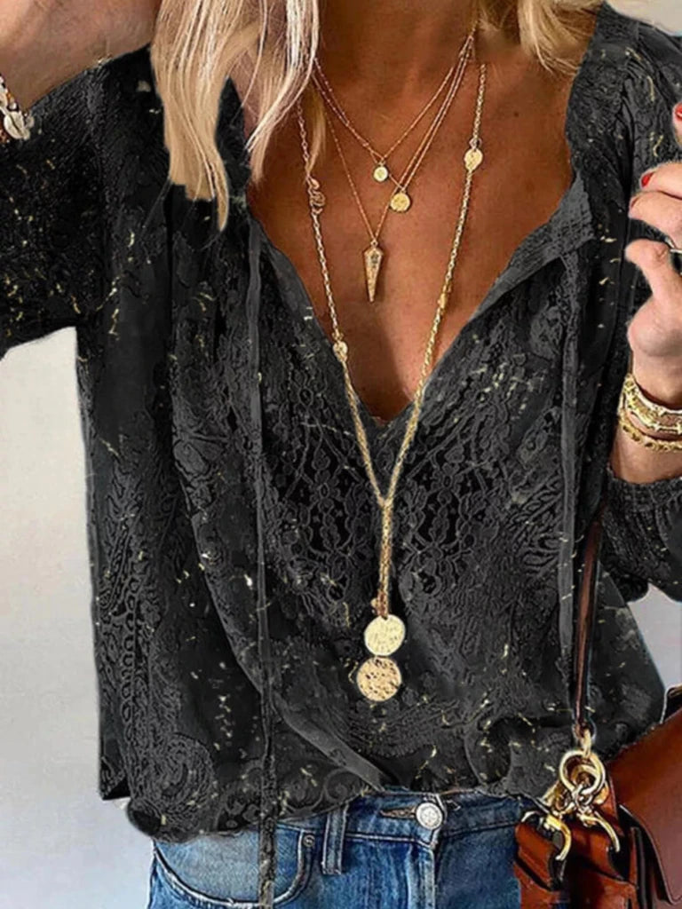 Lace Tie - Neck Blouse - Black by Trendsi from FREYA’S CLOSET