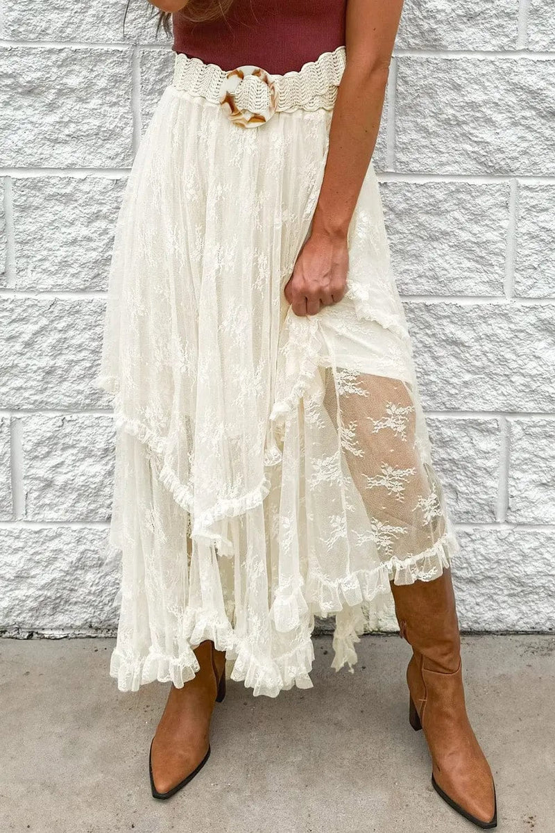 Trendsi Skirt Lace Tiered Midi Skirt