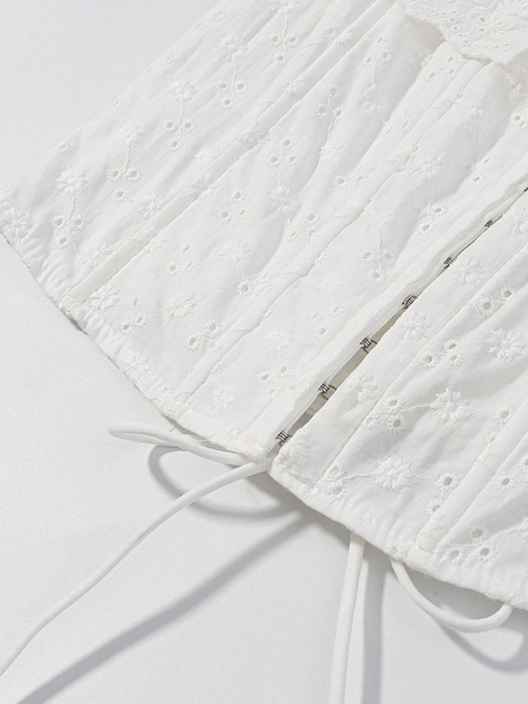 Lace Up Back Eyelet Ruffle Trim Tank - White by Trendsi from FREYA’S CLOSET