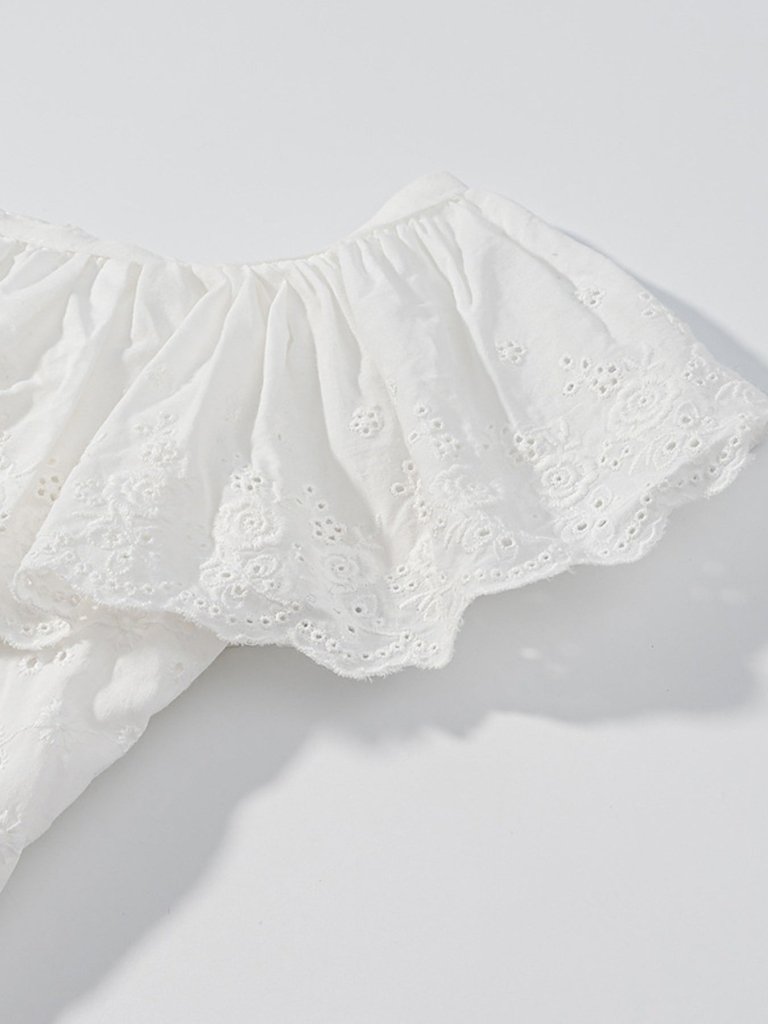 Lace Up Back Eyelet Ruffle Trim Tank - White by Trendsi from FREYA’S CLOSET
