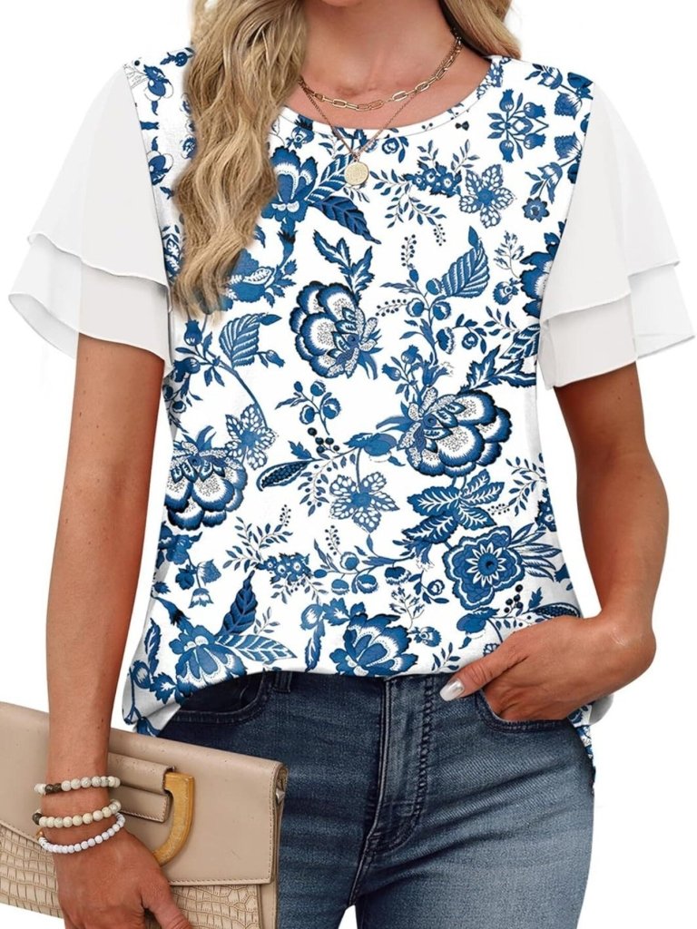 Layered Short Sleeve Round Neck T-Shirt - Blue by Trendsi from FREYA’S CLOSET