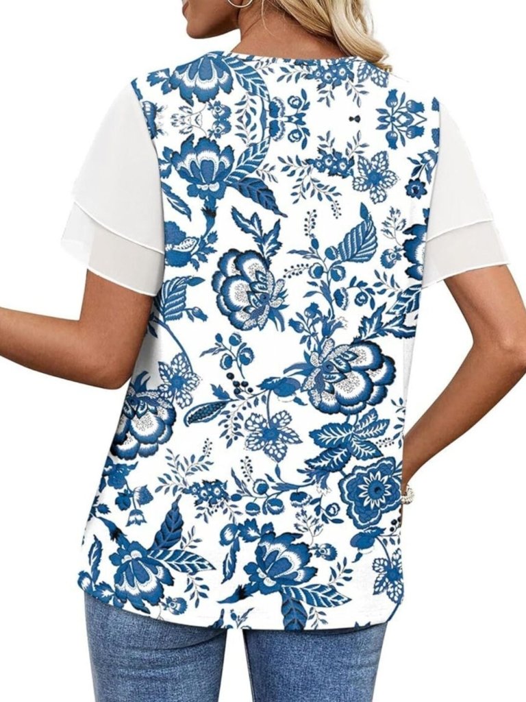 Layered Short Sleeve Round Neck T-Shirt - Blue by Trendsi from FREYA’S CLOSET