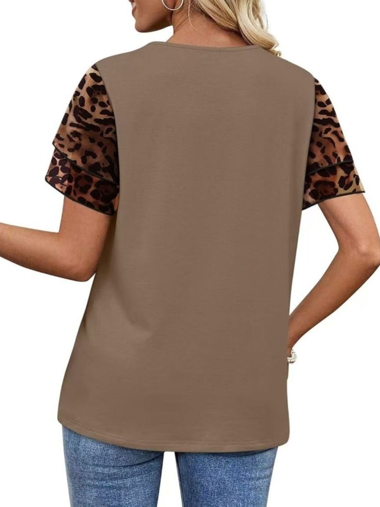 Layered Short Sleeve Round Neck T-Shirt - Brown by Trendsi from FREYA’S CLOSET