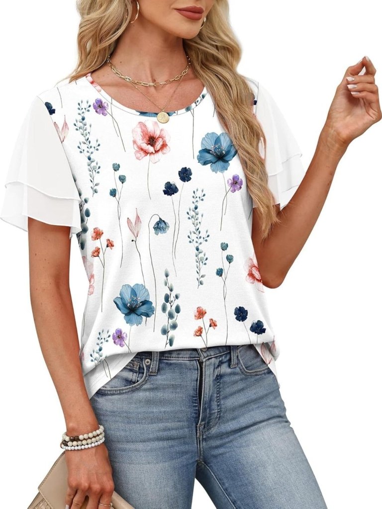 Layered Short Sleeve Round Neck T-Shirt - Floral by Trendsi from FREYA’S CLOSET