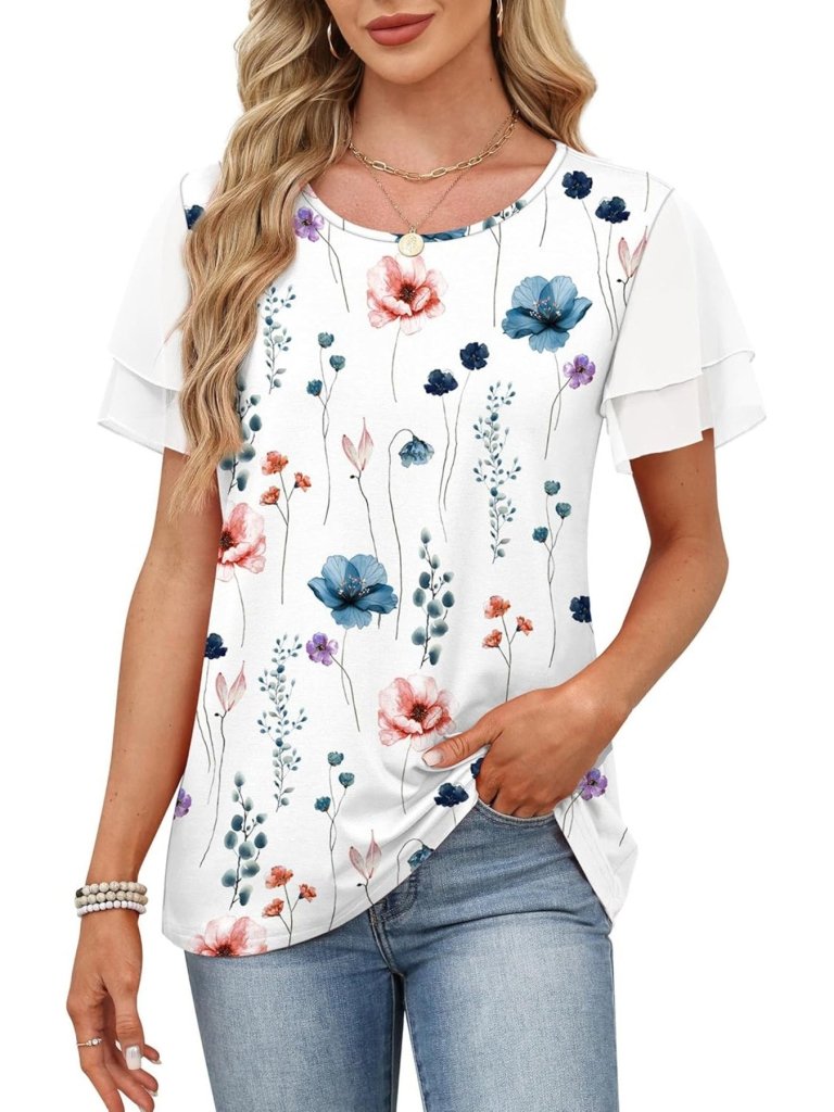 Layered Short Sleeve Round Neck T-Shirt - Floral by Trendsi from FREYA’S CLOSET