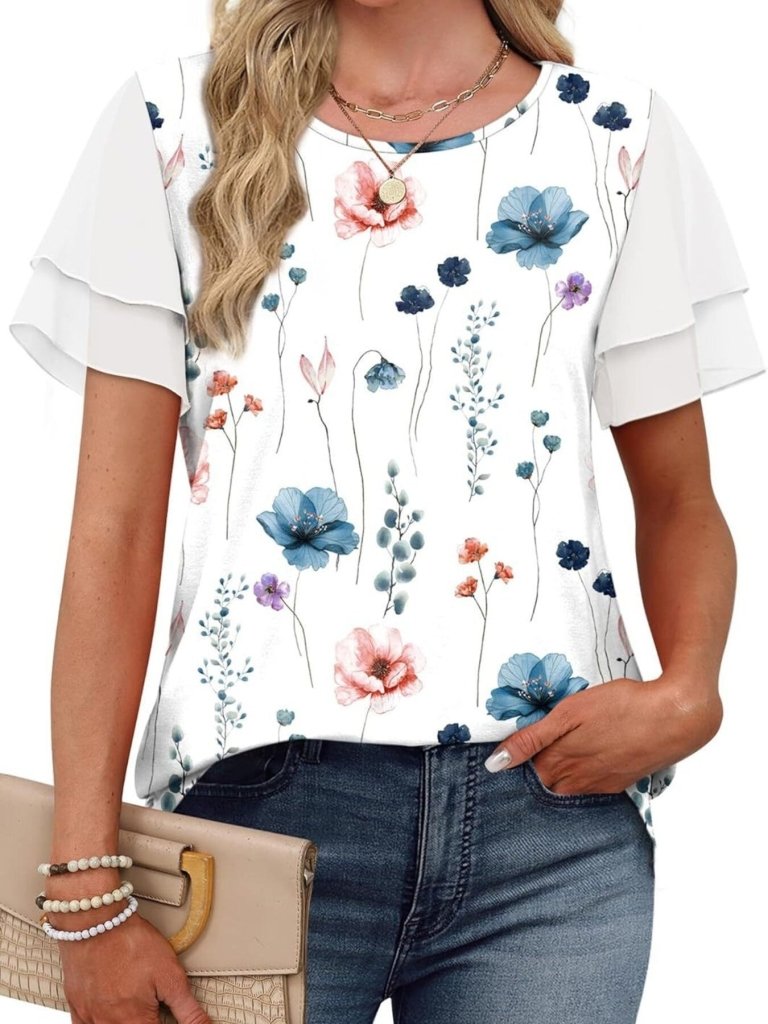 Layered Short Sleeve Round Neck T-Shirt - Floral by Trendsi from FREYA’S CLOSET