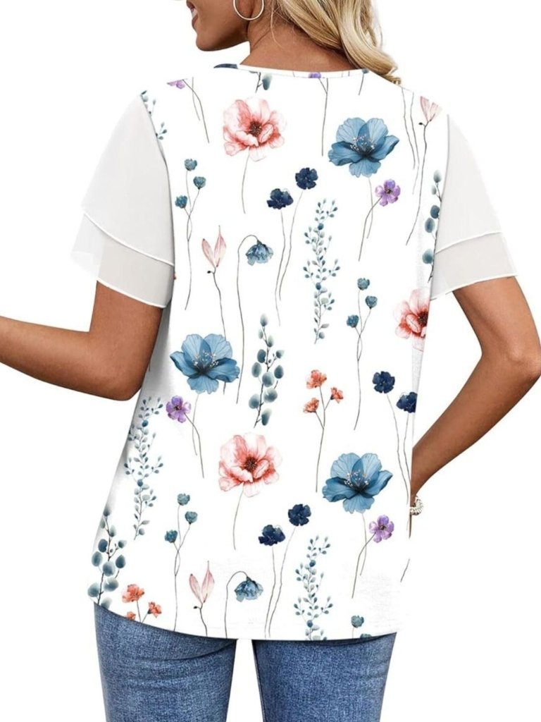 Layered Short Sleeve Round Neck T-Shirt - Floral by Trendsi from FREYA’S CLOSET