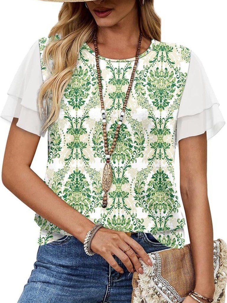 Layered Short Sleeve Round Neck T-Shirt - Green by Trendsi from FREYA’S CLOSET