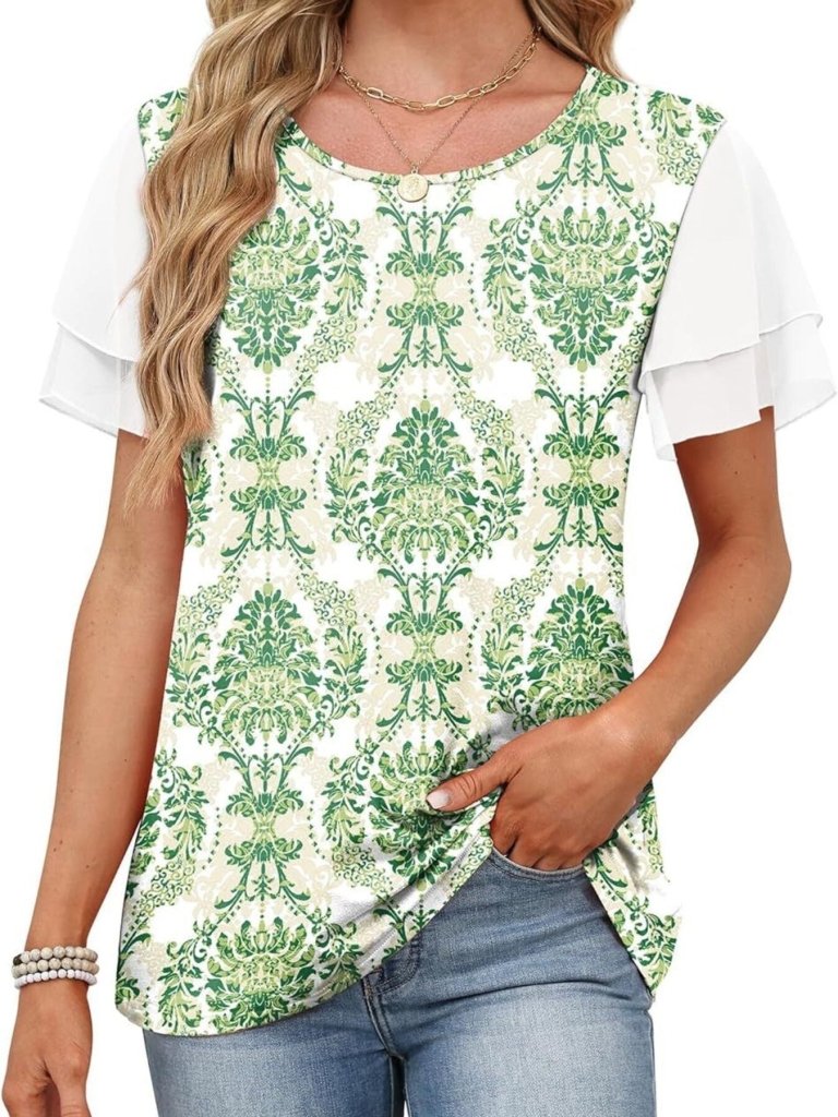 Layered Short Sleeve Round Neck T-Shirt - Green by Trendsi from FREYA’S CLOSET