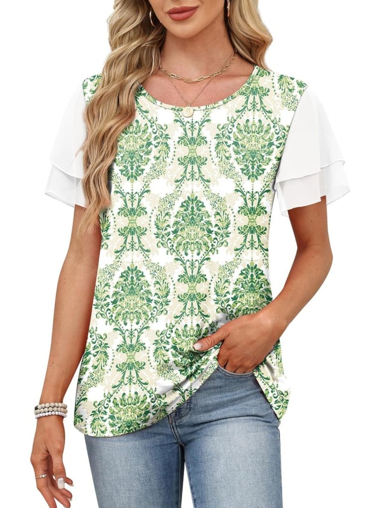 Layered Short Sleeve Round Neck T-Shirt - Green by Trendsi from FREYA’S CLOSET