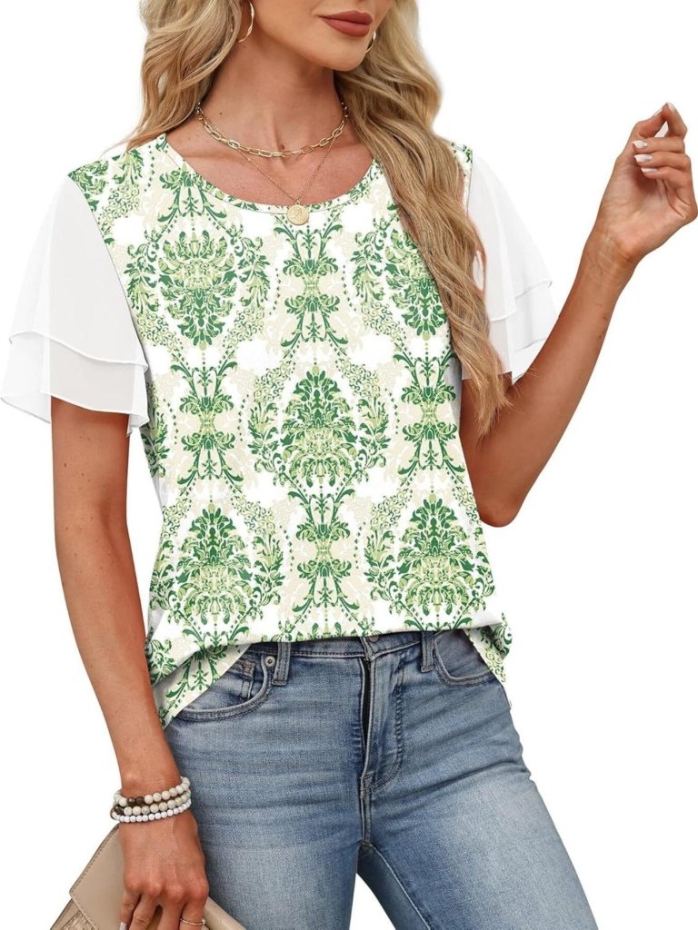 Layered Short Sleeve Round Neck T-Shirt - Green by Trendsi from FREYA’S CLOSET