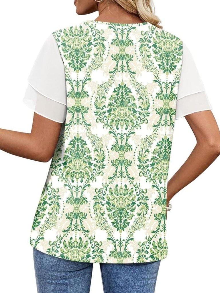 Layered Short Sleeve Round Neck T-Shirt - Green by Trendsi from FREYA’S CLOSET