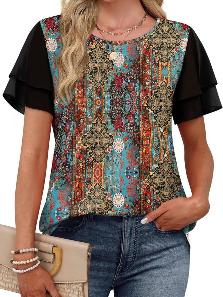 Layered Short Sleeve Round Neck T-Shirt - Multicolor by Trendsi from FREYA’S CLOSET