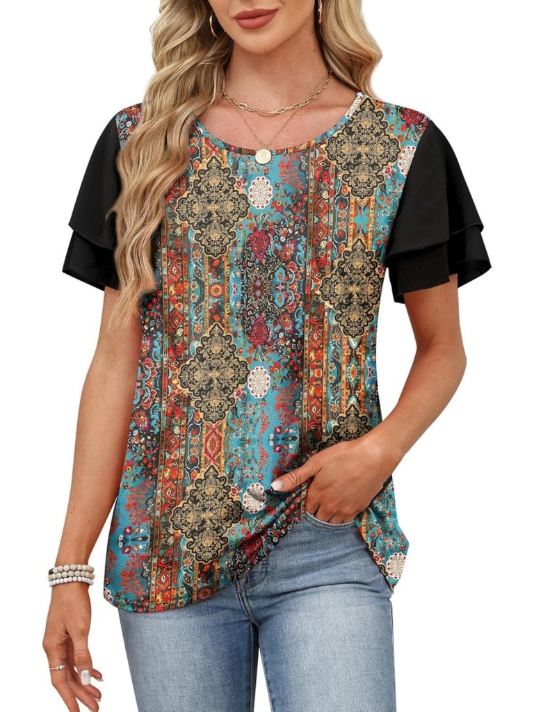 Layered Short Sleeve Round Neck T-Shirt - Multicolor by Trendsi from FREYA’S CLOSET