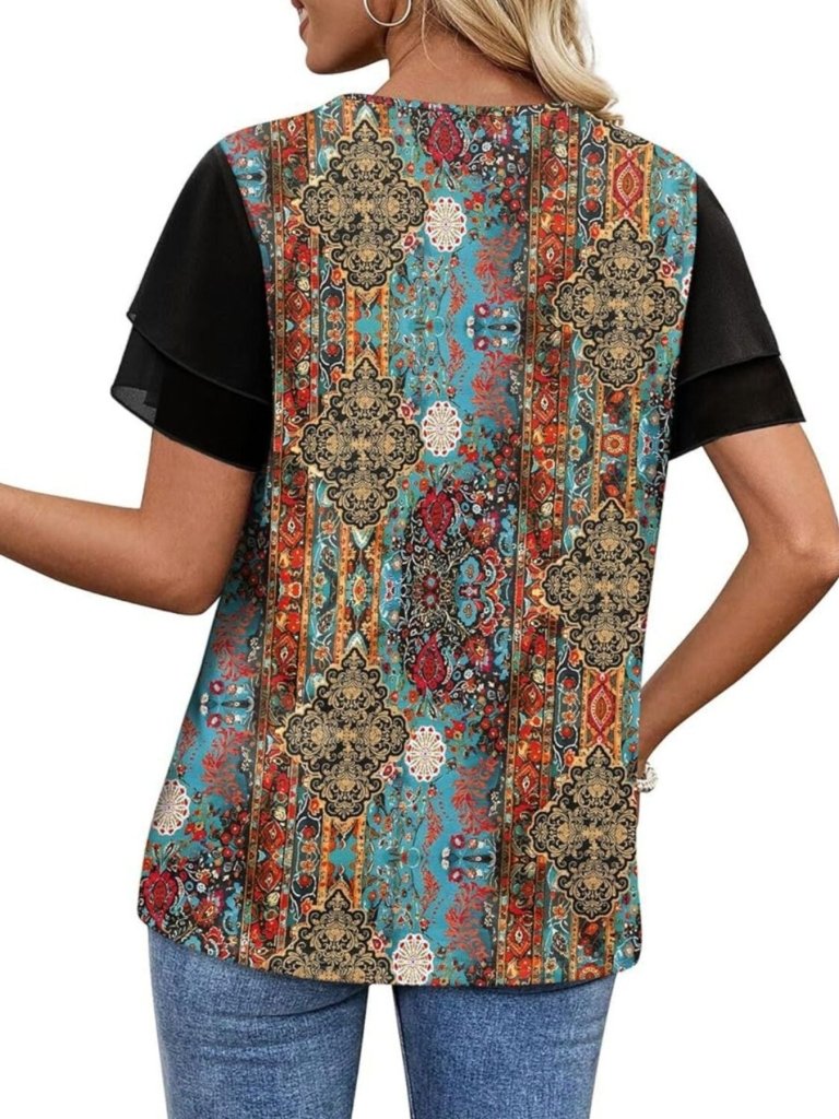 Layered Short Sleeve Round Neck T-Shirt - Multicolor by Trendsi from FREYA’S CLOSET