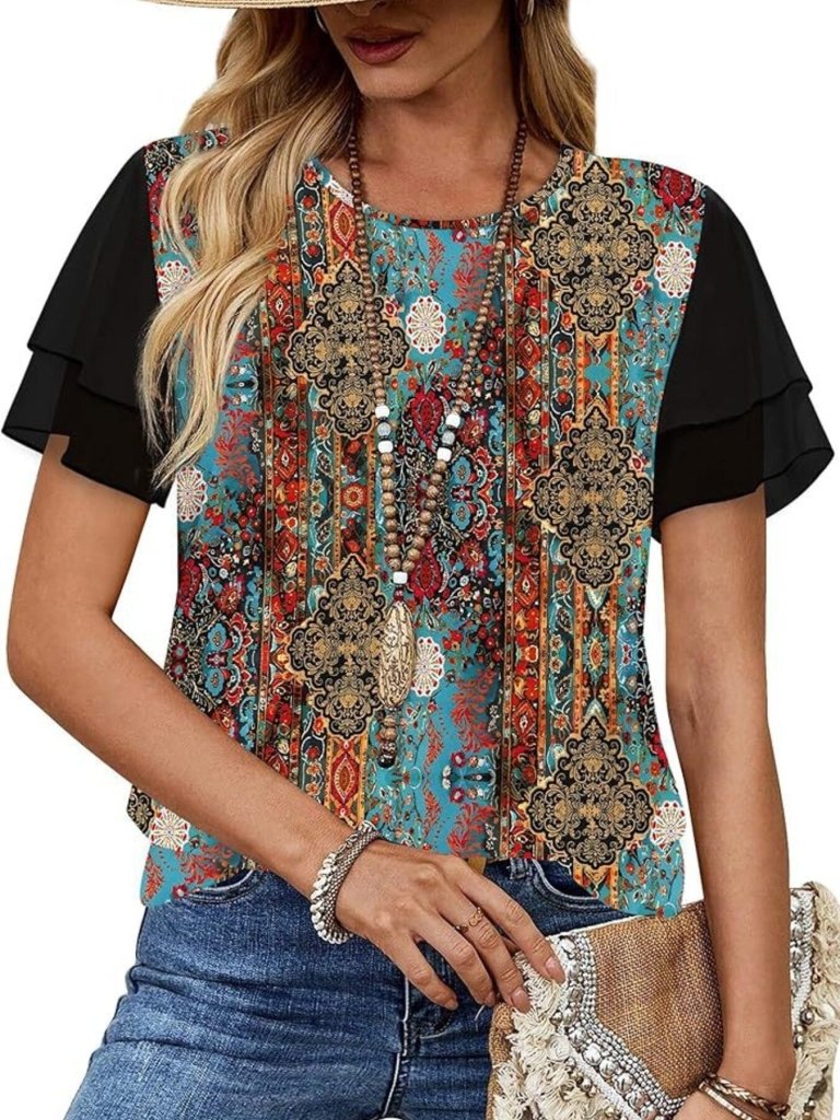 Layered Short Sleeve Round Neck T-Shirt - Multicolor by Trendsi from FREYA’S CLOSET