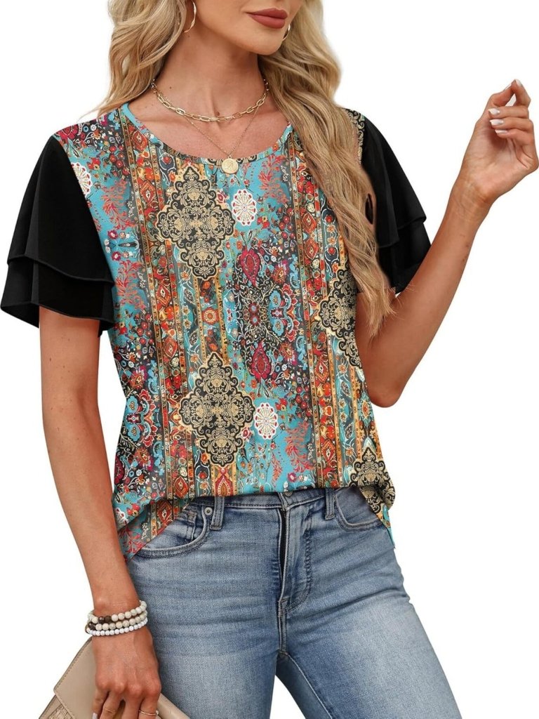 Layered Short Sleeve Round Neck T-Shirt - Multicolor by Trendsi from FREYA’S CLOSET