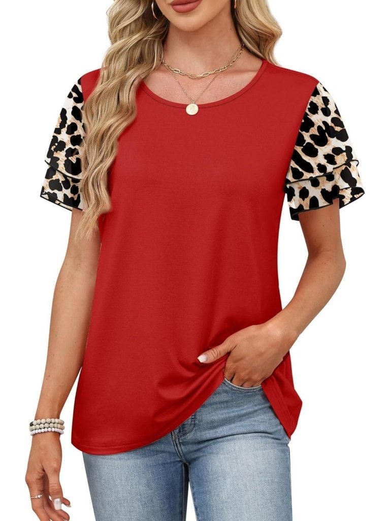 Layered Short Sleeve Round Neck T-Shirt - Red by Trendsi from FREYA’S CLOSET