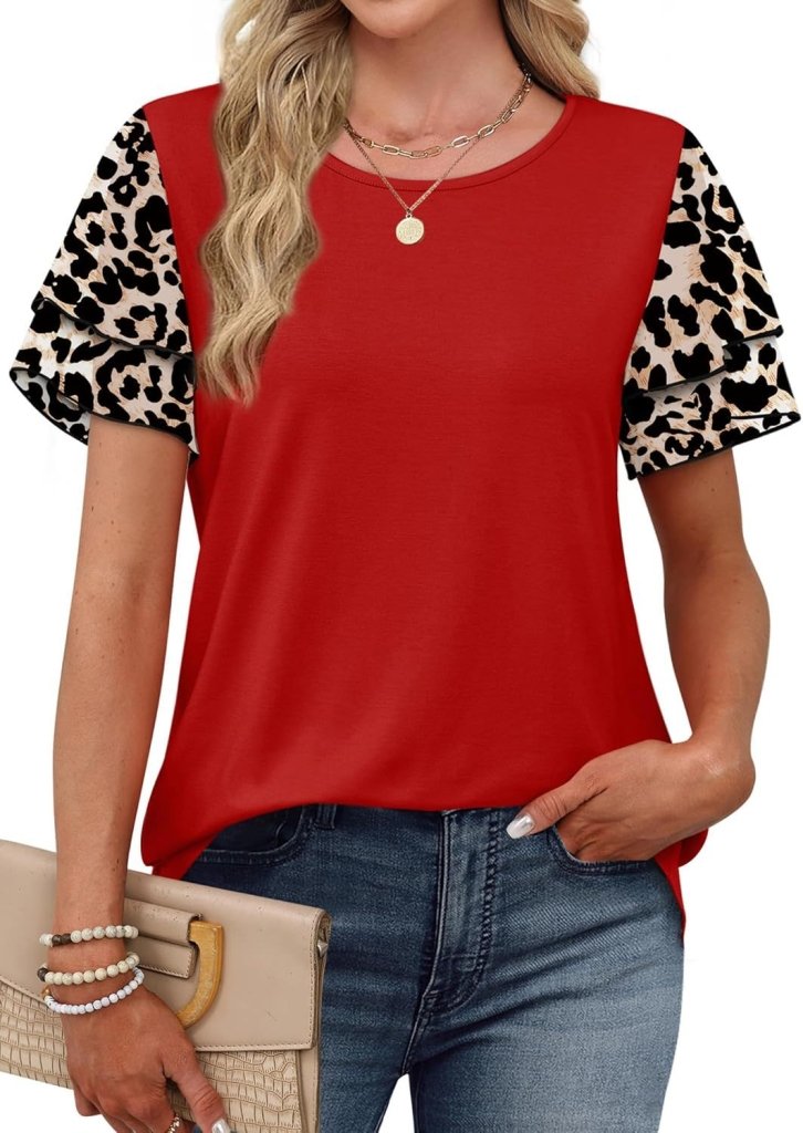 Layered Short Sleeve Round Neck T-Shirt - Red by Trendsi from FREYA’S CLOSET