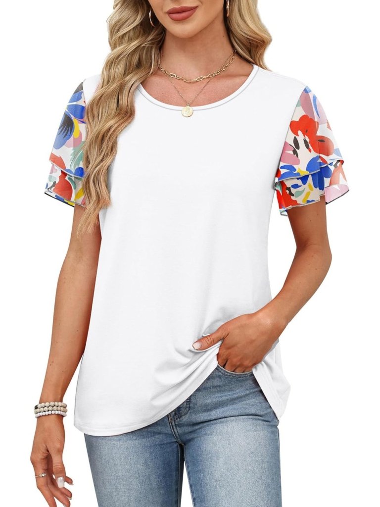 Layered Short Sleeve Round Neck T-Shirt - White by Trendsi from FREYA’S CLOSET