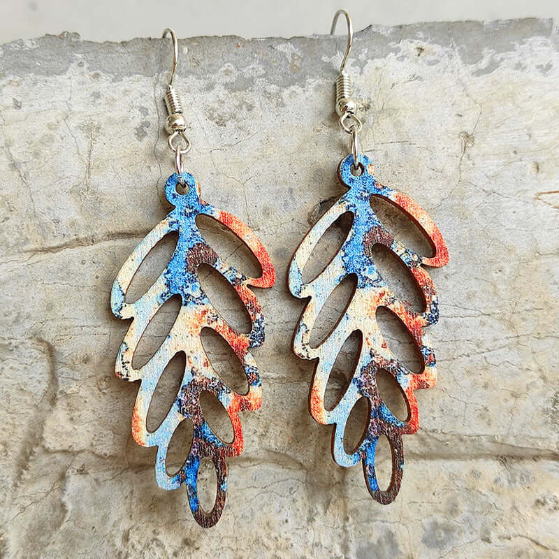 Trendsi Accessories Style D / One Size Leaf Shape Wooden Dangle Earrings