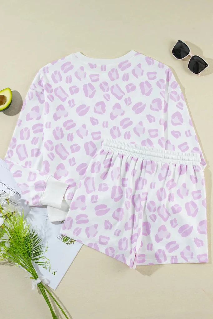 Leopard Long Sleeve Top and Drawstring Shorts Lounge Set - Leopard by Trendsi from FREYA’S CLOSET