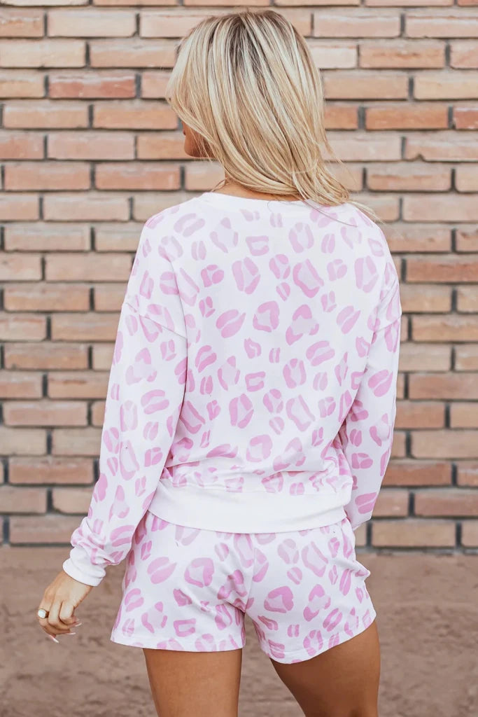 Leopard Long Sleeve Top and Drawstring Shorts Lounge Set - Leopard by Trendsi from FREYA’S CLOSET