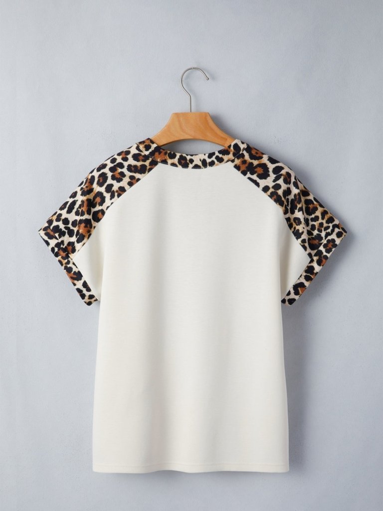 Leopard Print Raglan Sleeve Blouse - Beige by Trendsi from FREYA’S CLOSET