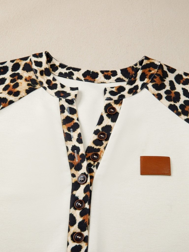 Leopard Print Raglan Sleeve Blouse - Beige by Trendsi from FREYA’S CLOSET