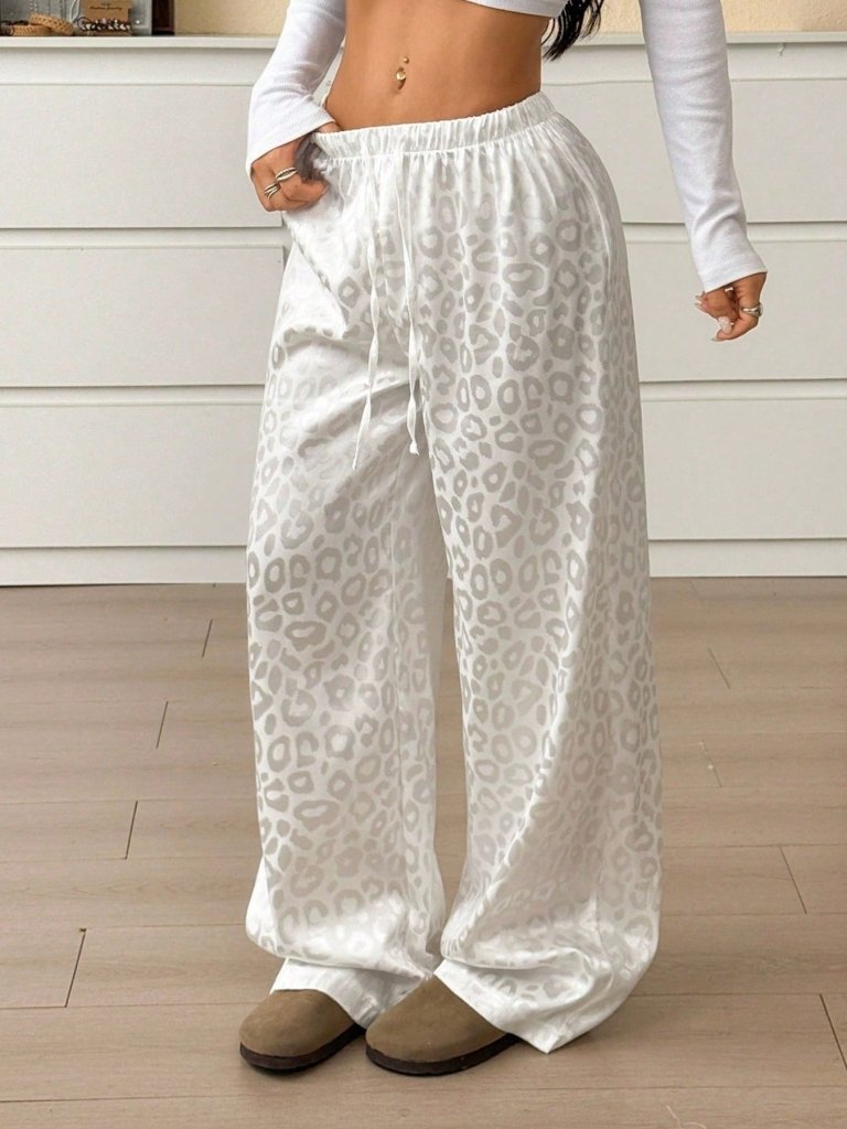 Leopard Print Wide Leg Pants - White by Trendsi from FREYA’S CLOSET
