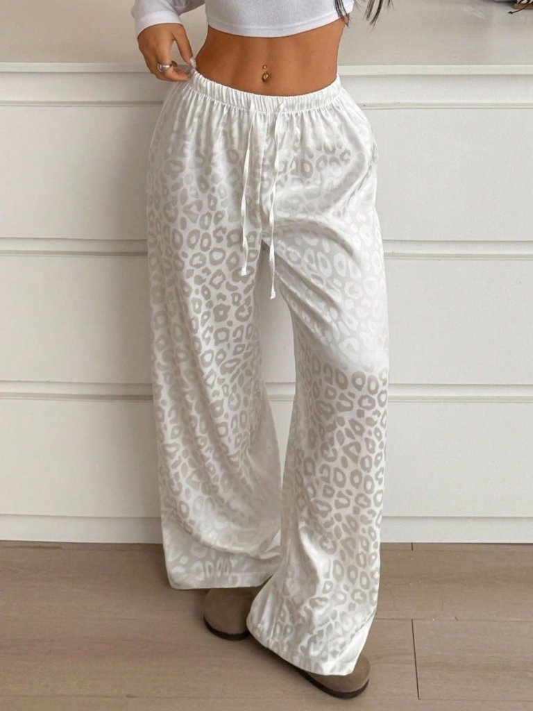 Leopard Print Wide Leg Pants - White by Trendsi from FREYA’S CLOSET