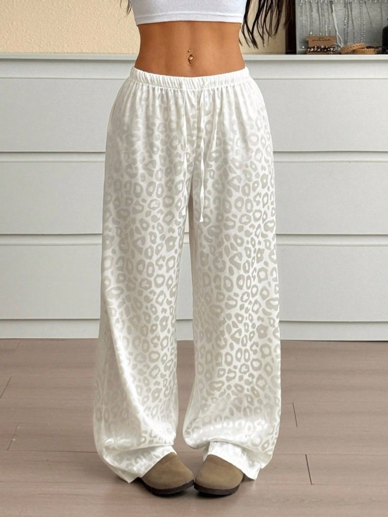 Leopard Print Wide Leg Pants - White by Trendsi from FREYA’S CLOSET