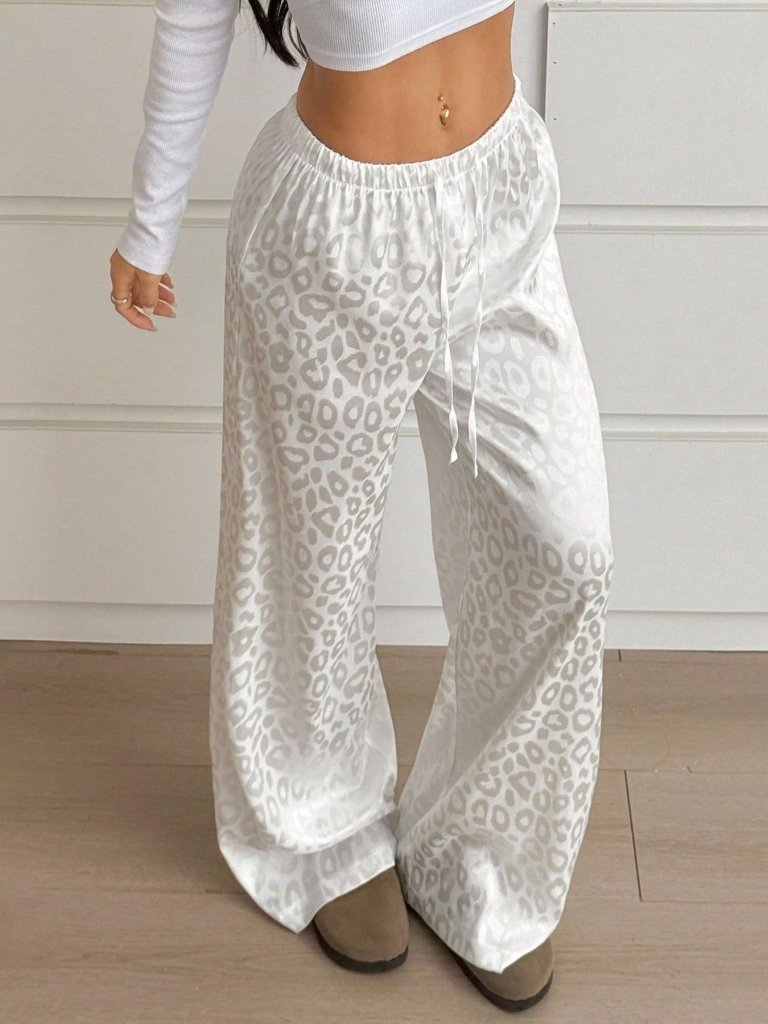 Leopard Print Wide Leg Pants - White by Trendsi from FREYA’S CLOSET
