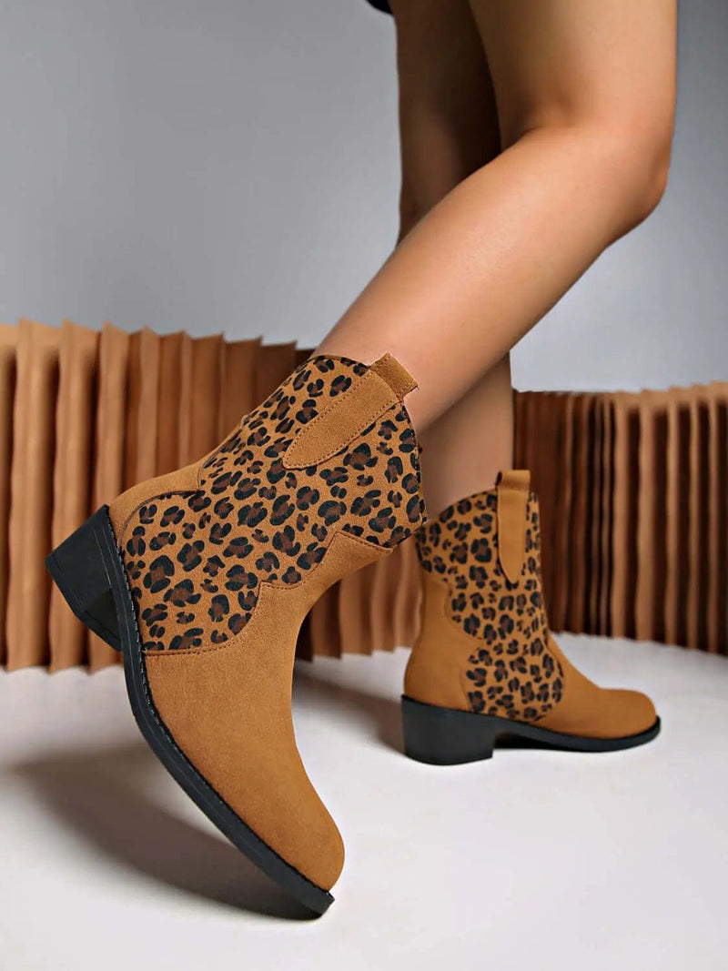 Trendsi Shoes Leopard Suede Block Heel Boots