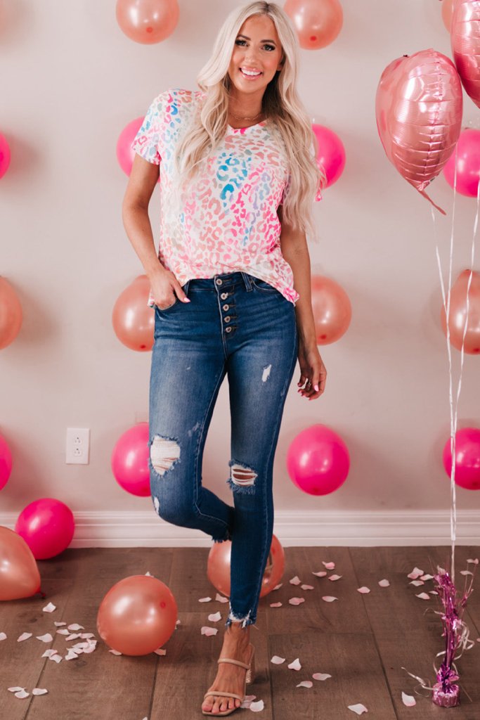 Leopard V - Neck Short Sleeve Tee Shirt - Leopard by Trendsi from FREYA’S CLOSET