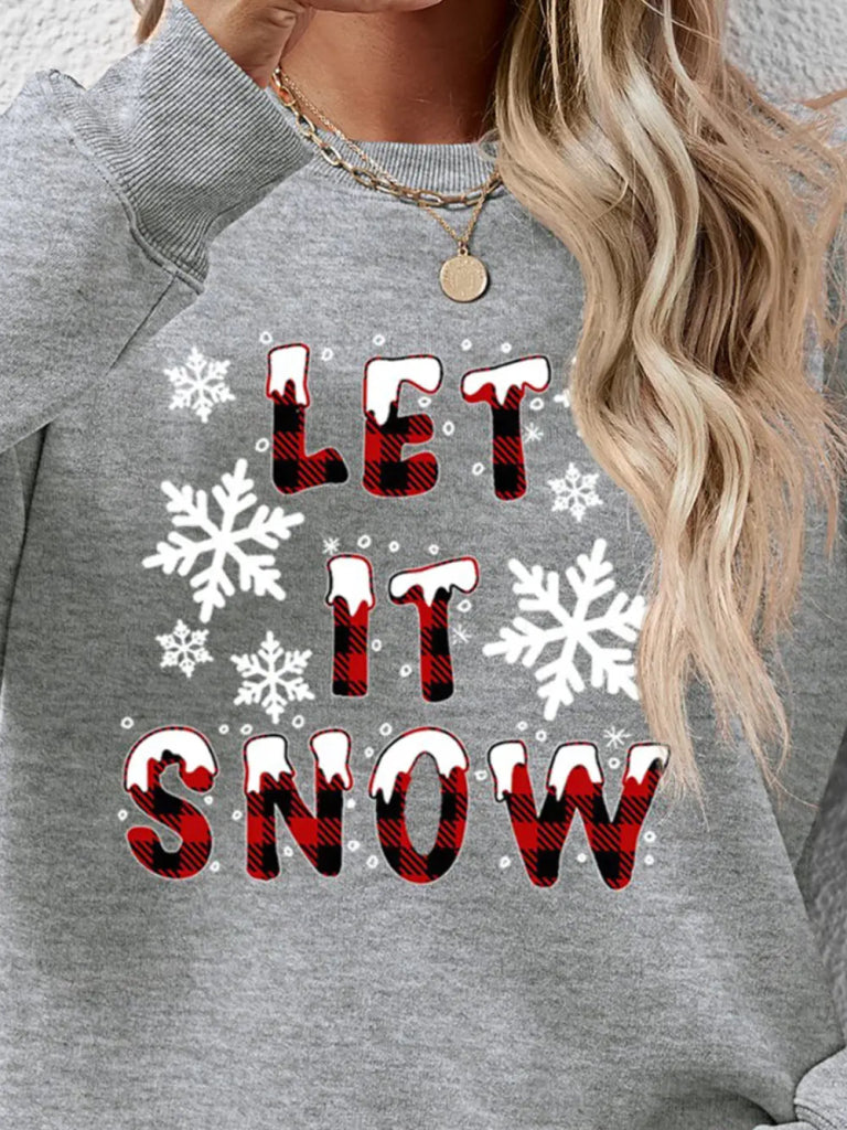 LET IT SNOW Round Neck Long Sleeve Sweatshirt - Charcoal by Trendsi from FREYA’S CLOSET