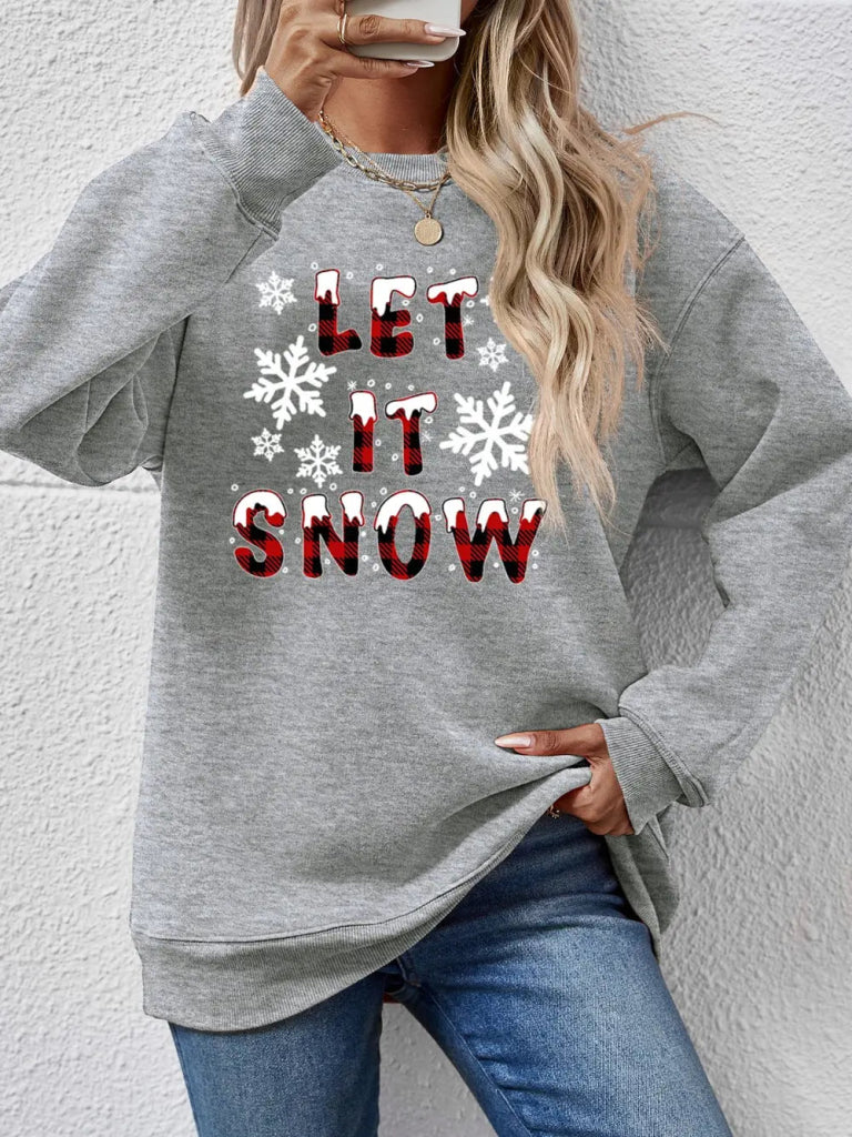 LET IT SNOW Round Neck Long Sleeve Sweatshirt - Charcoal by Trendsi from FREYA’S CLOSET