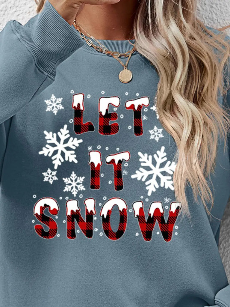 LET IT SNOW Round Neck Long Sleeve Sweatshirt - French Blue by Trendsi from FREYA’S CLOSET
