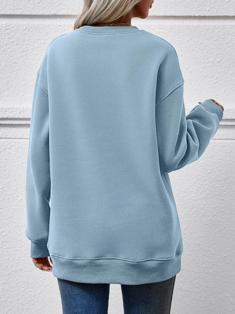 LET IT SNOW Round Neck Long Sleeve Sweatshirt - Misty Blue by Trendsi from FREYA’S CLOSET