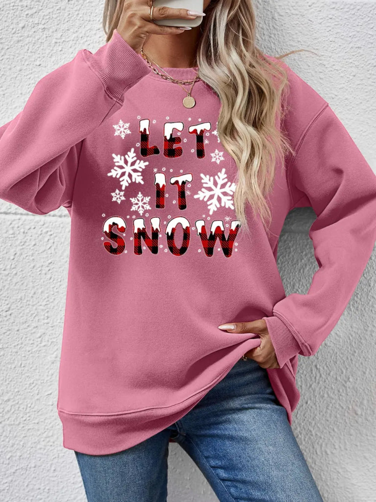 LET IT SNOW Round Neck Long Sleeve Sweatshirt - Moonlit Mauve by Trendsi from FREYA’S CLOSET
