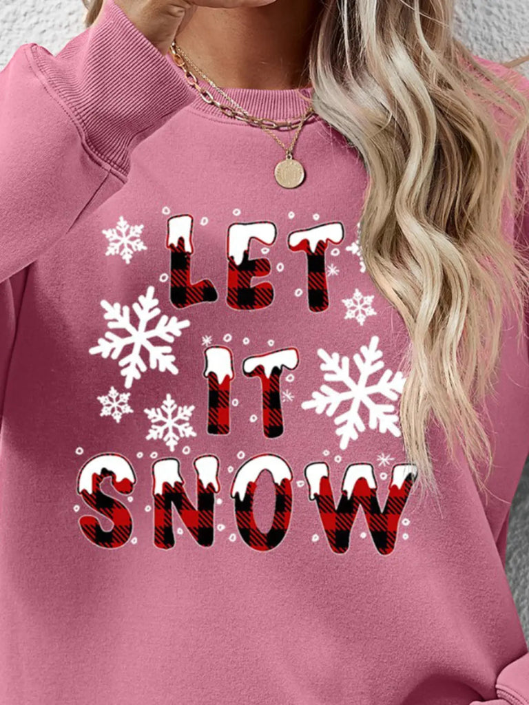 LET IT SNOW Round Neck Long Sleeve Sweatshirt - Moonlit Mauve by Trendsi from FREYA’S CLOSET