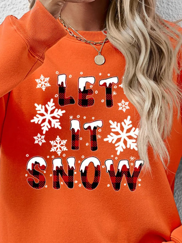 LET IT SNOW Round Neck Long Sleeve Sweatshirt - Pumpkin by Trendsi from FREYA’S CLOSET