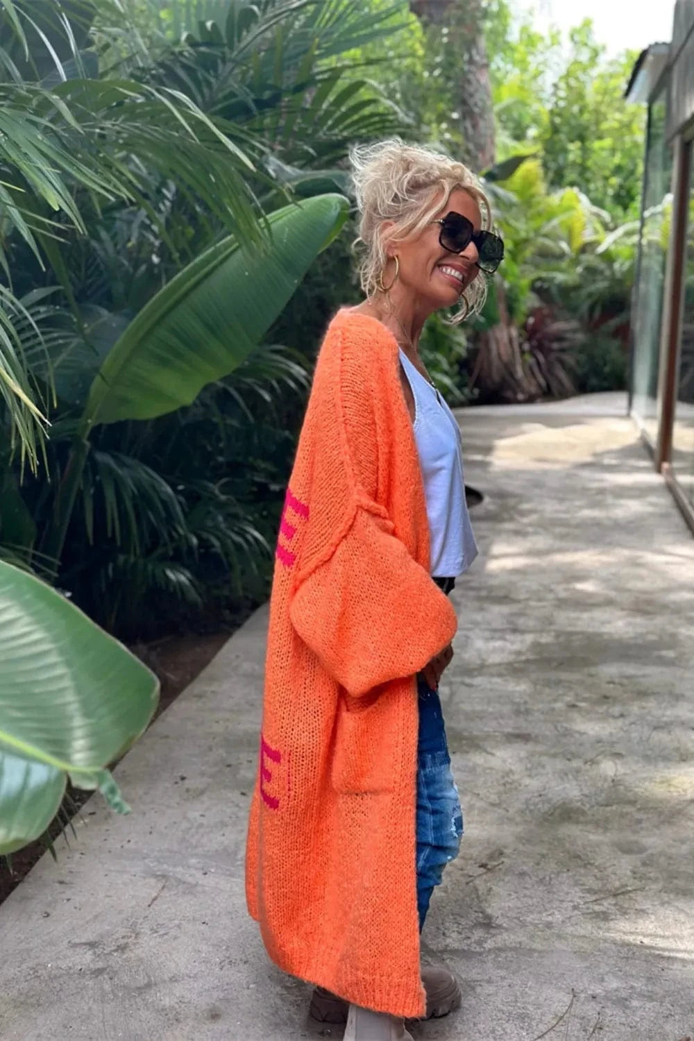 Trendsi Letter Dropped Shoulder Long Sleeve Cardigan