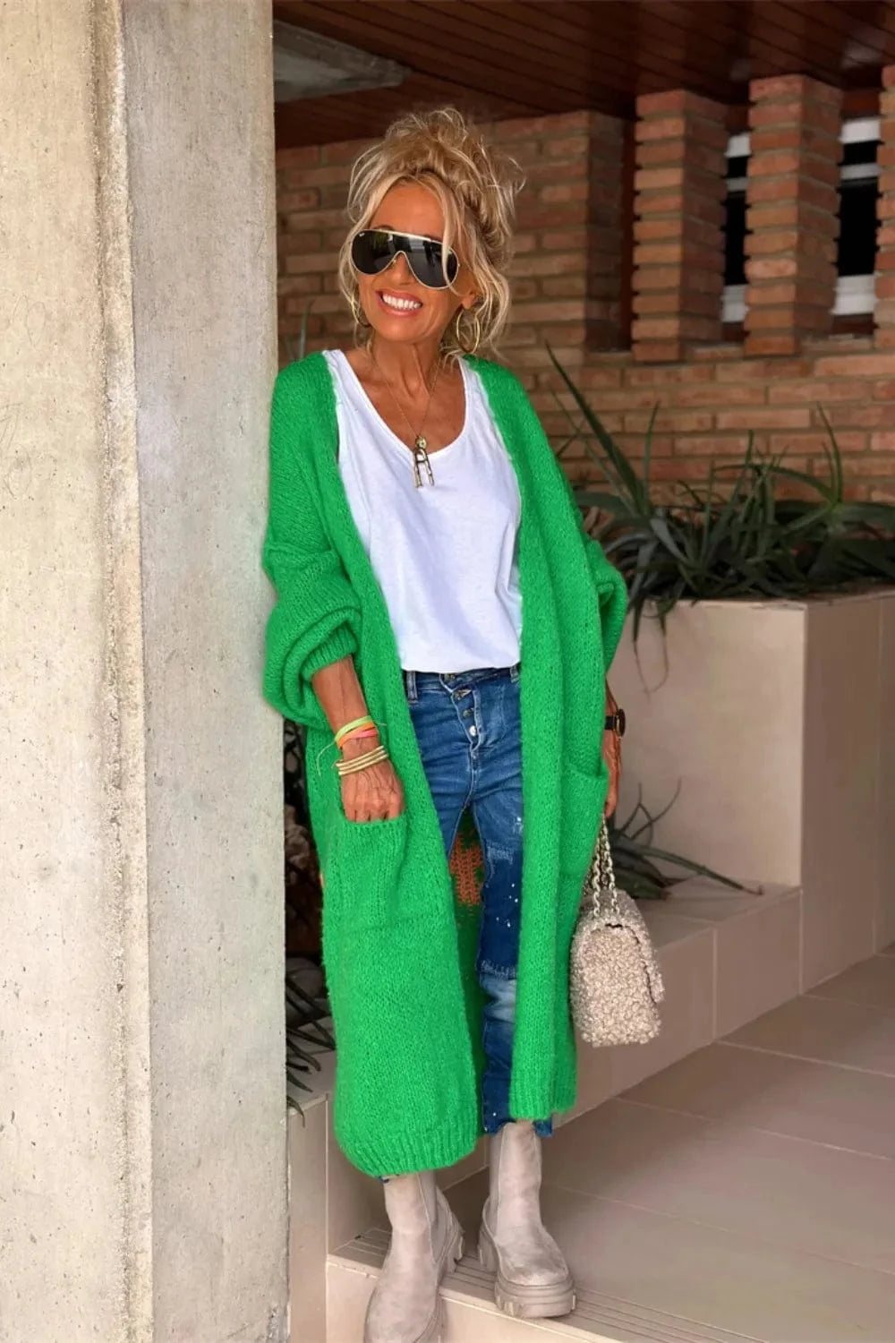 Trendsi Letter Dropped Shoulder Long Sleeve Cardigan